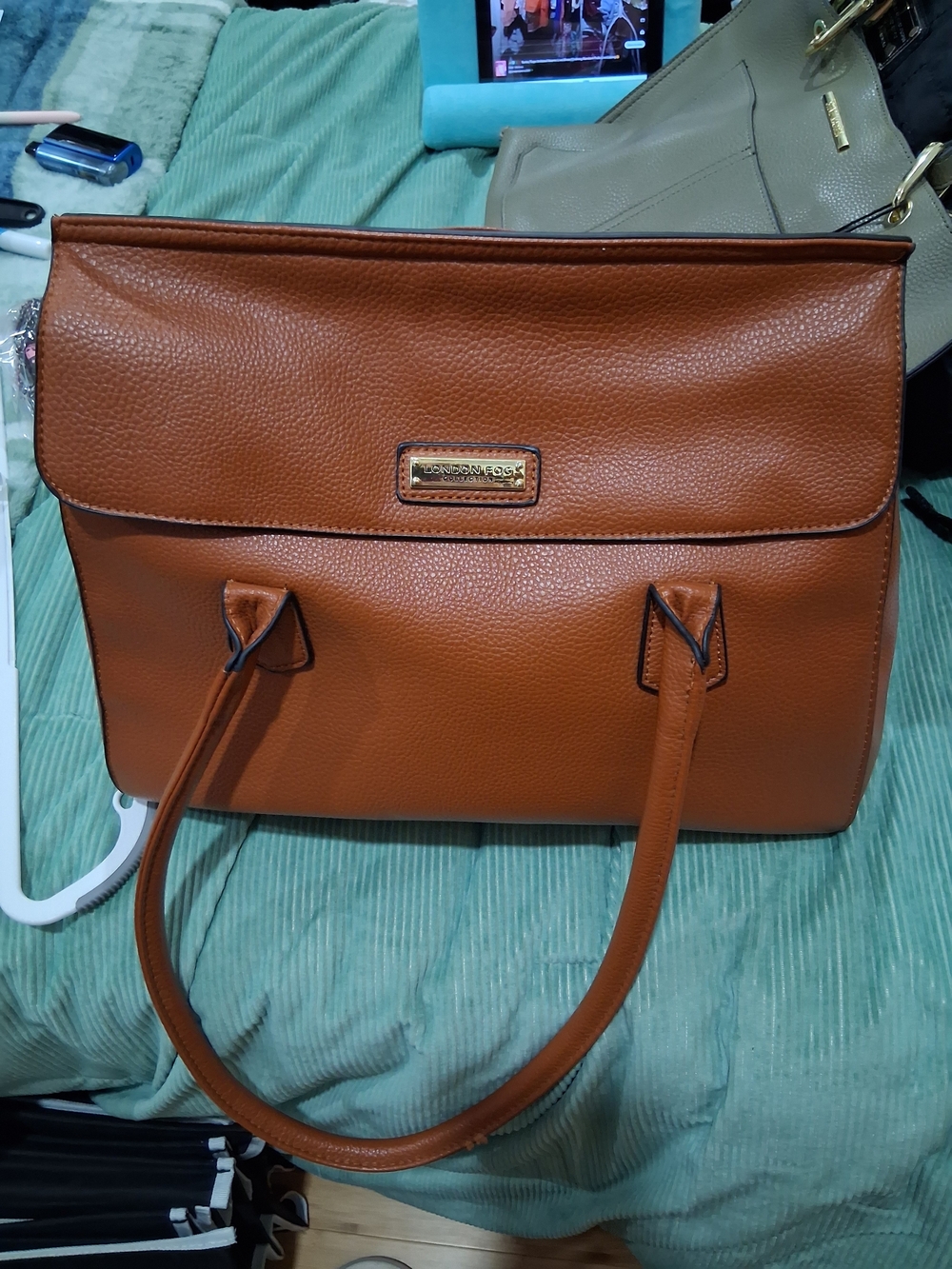 London Fog Cognac Faux Leather Tote